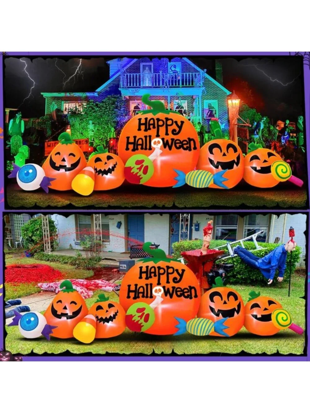 8FT Halloween Inflatable Pumpkin Combo with LED Lights for Outdoor Yard Decor